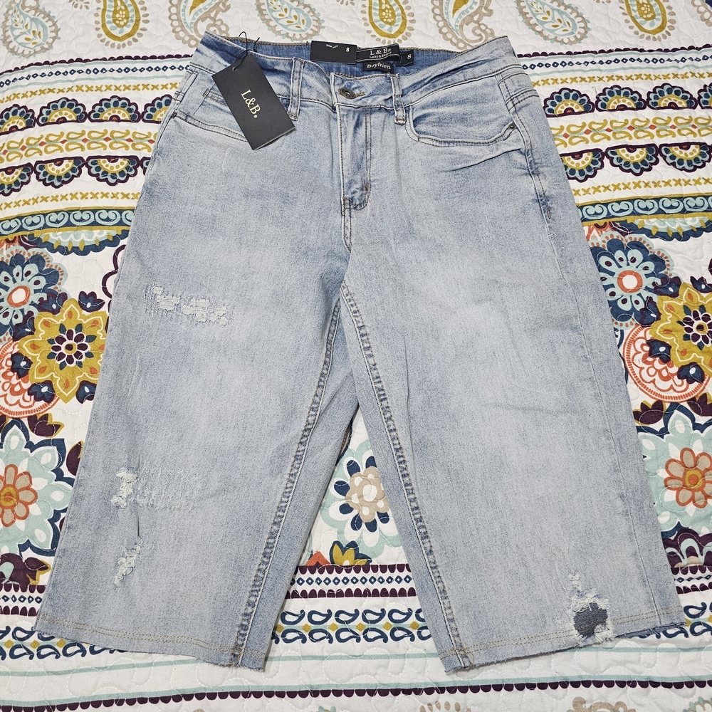 L&B Light Blue Distressed Denim Bermuda Shorts